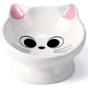 image:imageRaised Cat Food Bowl Ceramic 15 Tilted Cat Food Bowls Protect Cats Spine Anti Vomiting Backflow Prevention Bowls for Adult Kitty Kitten and Small Dogs PinkPink Ears