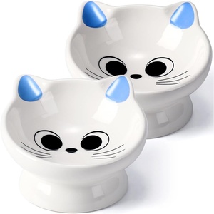 image:imageRaised Cat Food Bowl Ceramic 15 Tilted Cat Food Bowls Protect Cats Spine Anti Vomiting Backflow Prevention Bowls for Adult Kitty Kitten and Small Dogs PinkBlue2P
