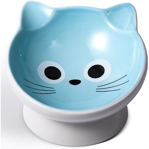 image:imageRaised Cat Food Bowl Ceramic 15 Tilted Cat Food Bowls Protect Cats Spine Anti Vomiting Backflow Prevention Bowls for Adult Kitty Kitten and Small Dogs Pinkblue white