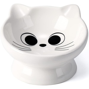 image:imageRaised Cat Food Bowl Ceramic 15 Tilted Cat Food Bowls Protect Cats Spine Anti Vomiting Backflow Prevention Bowls for Adult Kitty Kitten and Small Dogs PinkWhite Ears
