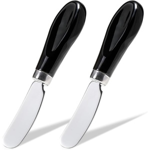 image:imageAISBUGUR 2 Pack Stainless Steel Butter Spreader Knife Butter Knife with White Porcelain Handle Cheese Butter Spreader Knives for Kitchen YellowBlack 2 Pack