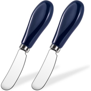 image:imageAISBUGUR 2 Pack Stainless Steel Butter Spreader Knife Butter Knife with White Porcelain Handle Cheese Butter Spreader Knives for Kitchen YellowBlue 2 Pack