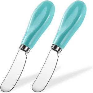 image:imageAISBUGUR 2 Pack Stainless Steel Butter Spreader Knife Butter Knife with White Porcelain Handle Cheese Butter Spreader Knives for Kitchen YellowGreen 2 Pack