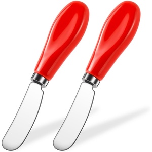 image:imageAISBUGUR 2 Pack Stainless Steel Butter Spreader Knife Butter Knife with White Porcelain Handle Cheese Butter Spreader Knives for Kitchen YellowRed 2 Pack