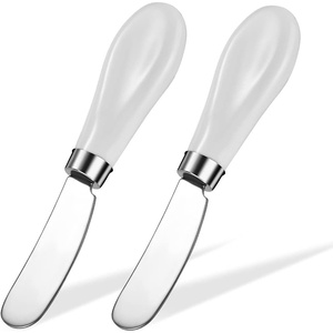 image:imageAISBUGUR 2 Pack Stainless Steel Butter Spreader Knife Butter Knife with White Porcelain Handle Cheese Butter Spreader Knives for Kitchen YellowWhite 2 Pack Without Holes