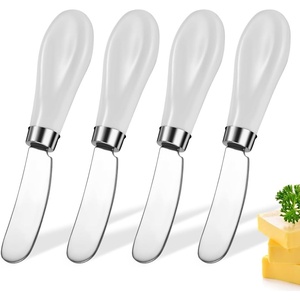 image:imageAISBUGUR 2 Pack Stainless Steel Butter Spreader Knife Butter Knife with White Porcelain Handle Cheese Butter Spreader Knives for Kitchen YellowWhite 4 Pack