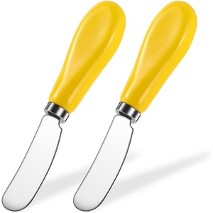 image:imageAISBUGUR 2 Pack Stainless Steel Butter Spreader Knife Butter Knife with White Porcelain Handle Cheese Butter Spreader Knives for Kitchen YellowYellow 2 Pack