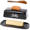 image:imageBlack Butter Dish with Lid and KnifeBlack Butter TrayCeramic Butter Holder for Counter Humanized Clampable Knife Handle Design Perfect for East West Coast ButterBlack