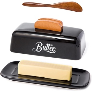 image:imageBlack Butter Dish with Lid and KnifeBlack Butter TrayCeramic Butter Holder for Counter Humanized Clampable Knife Handle Design Perfect for East West Coast ButterBlack