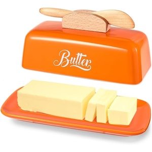image:imageBlack Butter Dish with Lid and KnifeBlack Butter TrayCeramic Butter Holder for Counter Humanized Clampable Knife Handle Design Perfect for East West Coast ButterOrange