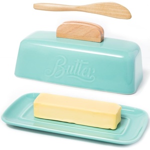 image:imageBlack Butter Dish with Lid and KnifeBlack Butter TrayCeramic Butter Holder for Counter Humanized Clampable Knife Handle Design Perfect for East West Coast ButterSkyblue