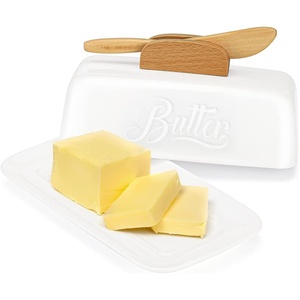 image:imageBlack Butter Dish with Lid and KnifeBlack Butter TrayCeramic Butter Holder for Counter Humanized Clampable Knife Handle Design Perfect for East West Coast ButterWhite