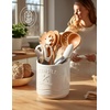 image:imageAISBUGUR Large Ceramic Utensil Holder 75 H63 W with Slanted Mouth  Utensil Crock with NonSlip Cork Base for Kitchen Counter Ideal for Decor amp Giftwhite utensil holderWhite