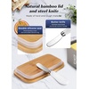 image:imageButter Dish with Lid Large Butter Container for Countertop Ceramic Butter Holder for Counter Butter Tray Butter Keeper with Knife and Sponge Scrubber Perfect for 2 Sticks of Butter WhiteGray