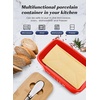 image:imageButter Dish with Lid Large Butter Container for Countertop Ceramic Butter Holder for Counter Butter Tray Butter Keeper with Knife and Sponge Scrubber Perfect for 2 Sticks of Butter WhiteRed