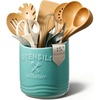 image:imageAISBUGUR Large Ceramic Utensil Holder 75 H63 W with Slanted Mouth  Utensil Crock with NonSlip Cork Base for Kitchen Counter Ideal for Decor amp Giftwhite utensil holderBlue