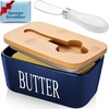 image:imageButter Dish with Lid Large Butter Container for Countertop Ceramic Butter Holder for Counter Butter Tray Butter Keeper with Knife and Sponge Scrubber Perfect for 2 Sticks of Butter WhiteBlue
