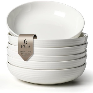 image:imageAISBUGUR Pasta Bowls 38oz Ceramic Pasta Plates Set of 6 87 Salad Bowls Serving Bowls White Blates for Eating Wide and Shallow Bowls Plates for Serving Dinner Microwave Dishwasher Safe