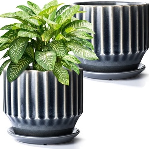 image:imageAISBUGUR Plant Pots 6 inch Ceramic Pots for Indoor Plants Set of 2 Flower Pots Unique Crackle Glaze Design Plant Pots with Drainage Hole and Saucer Come with Drainage Nets Aqua GreenGray