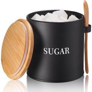 image:imageAISBUGUR Sugar Bowl with Lid and Spoon 17oz Metal Sugar Container  Airtight Food Sugar Jar  Coffee Bar Accessories  Countertop Kitchen Decor Whiteblack