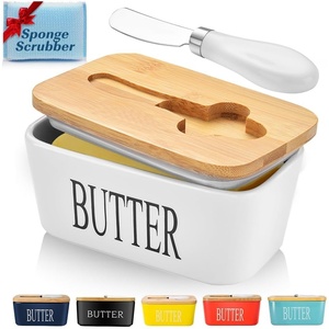 image:imageButter Dish with Lid Large Butter Container for Countertop Ceramic Butter Holder for Counter Butter Tray Butter Keeper with Knife and Sponge Scrubber Perfect for 2 Sticks of Butter WhiteWhite