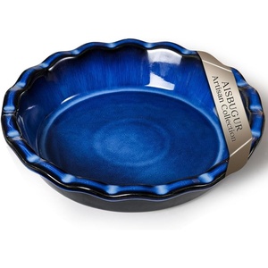 image:imageAISBUGUR Pie Pan for Baking 9 Inch Ceramic Pie Dish Quiche Baking Dish NonStick Dishwasher amp Oven Safe Reactive Glaze Blue