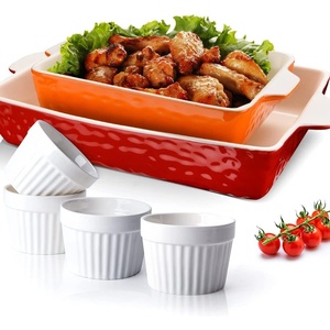 image:imageCeramic Baking Dish Set 3Piece Casserole Dishes for Oven Rectangular Baking Pans Deep Lasagna Pans with Handles MultiSize Set for Cooking Baking Serving and Gifting White 1611229Red 2 set