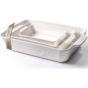 image:imageCeramic Baking Dish Set 3Piece Casserole Dishes for Oven Rectangular Baking Pans Deep Lasagna Pans with Handles MultiSize Set for Cooking Baking Serving and Gifting White 1611229White