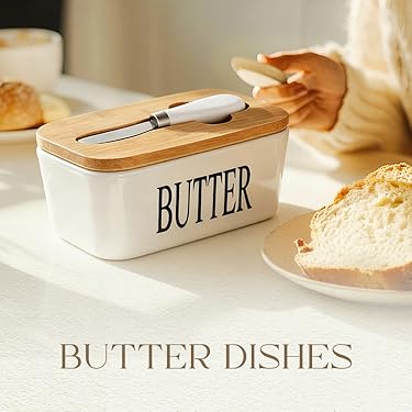 AISBUGUR Ceramic Butter Dish With Matching Butter Knife, Farmhouse Style Countertop Storage
