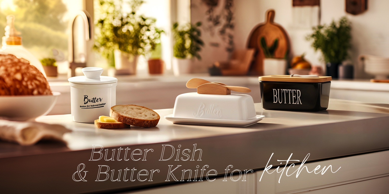 AISBUGUR Ceramic Butter Dish With Matching Butter Knife, Farmhouse Style Countertop Storage