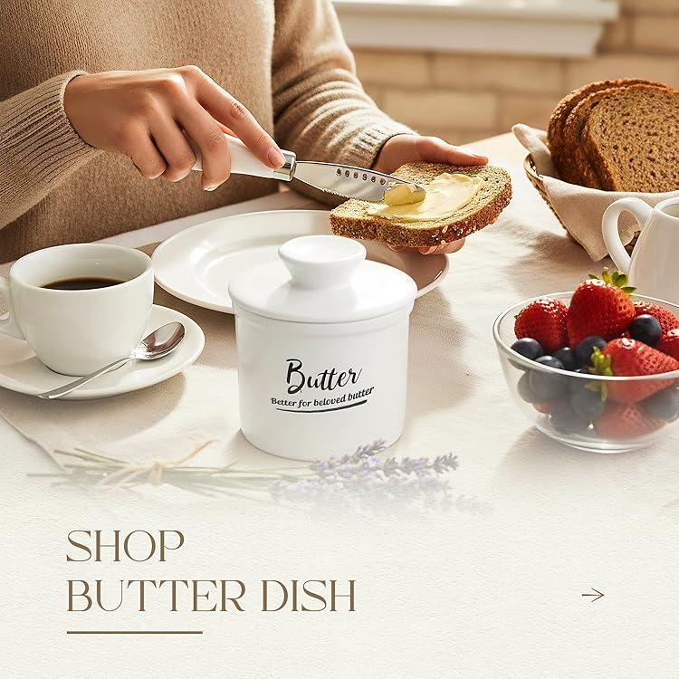 AISBUGUR Ceramic Butter Dish With Matching Butter Knife, Farmhouse Style Countertop Storage