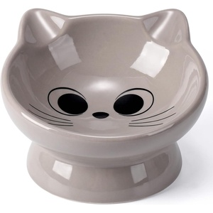 image:imageRaised Cat Food Bowl Ceramic 15 Tilted Cat Food Bowls Protect Cats Spine Anti Vomiting Backflow Prevention Bowls for Adult Kitty Kitten and Small Dogs GreenFaceGrey1P